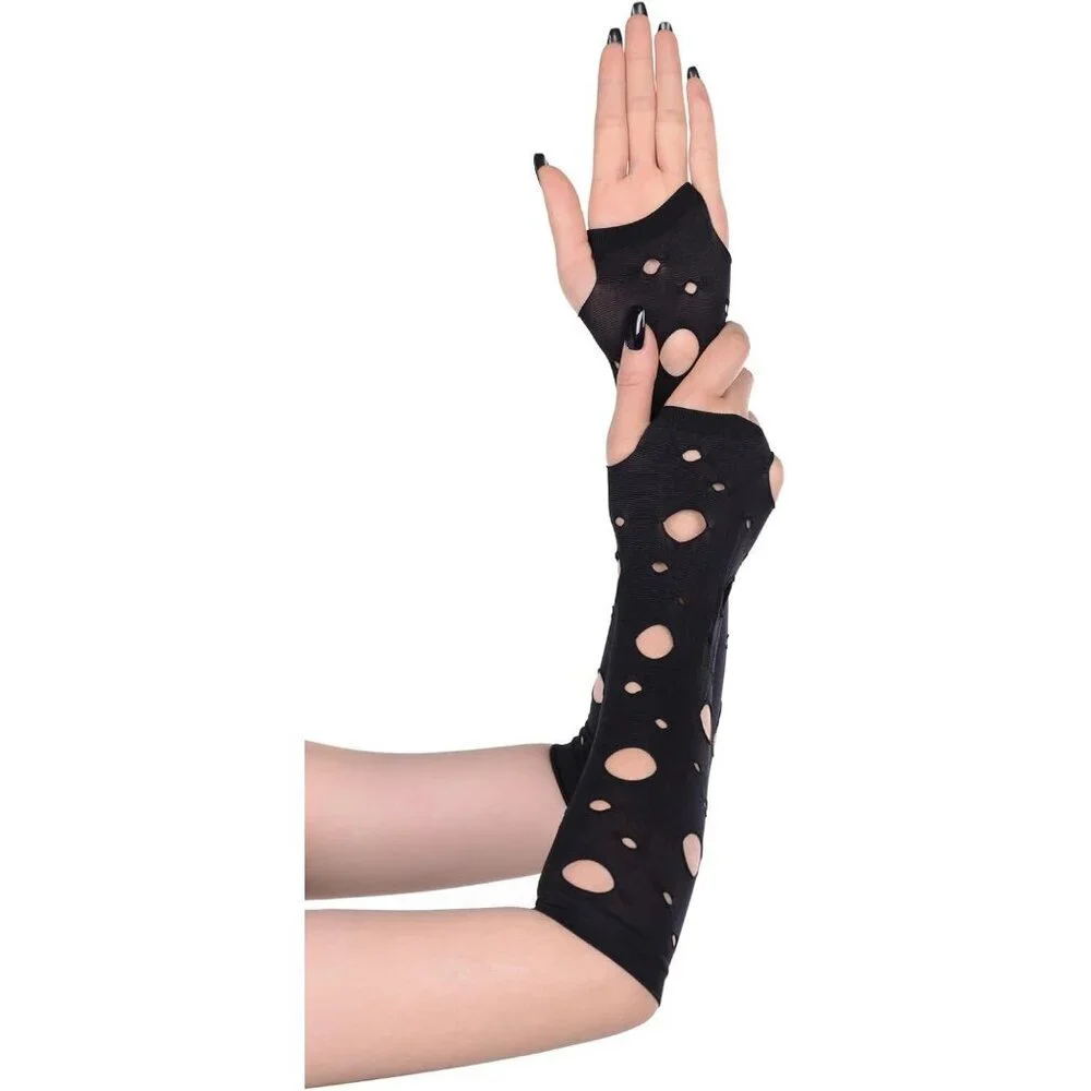 Women's Fishing Halloween Black 1 Net Gloves Fingerless Gothic Accessories